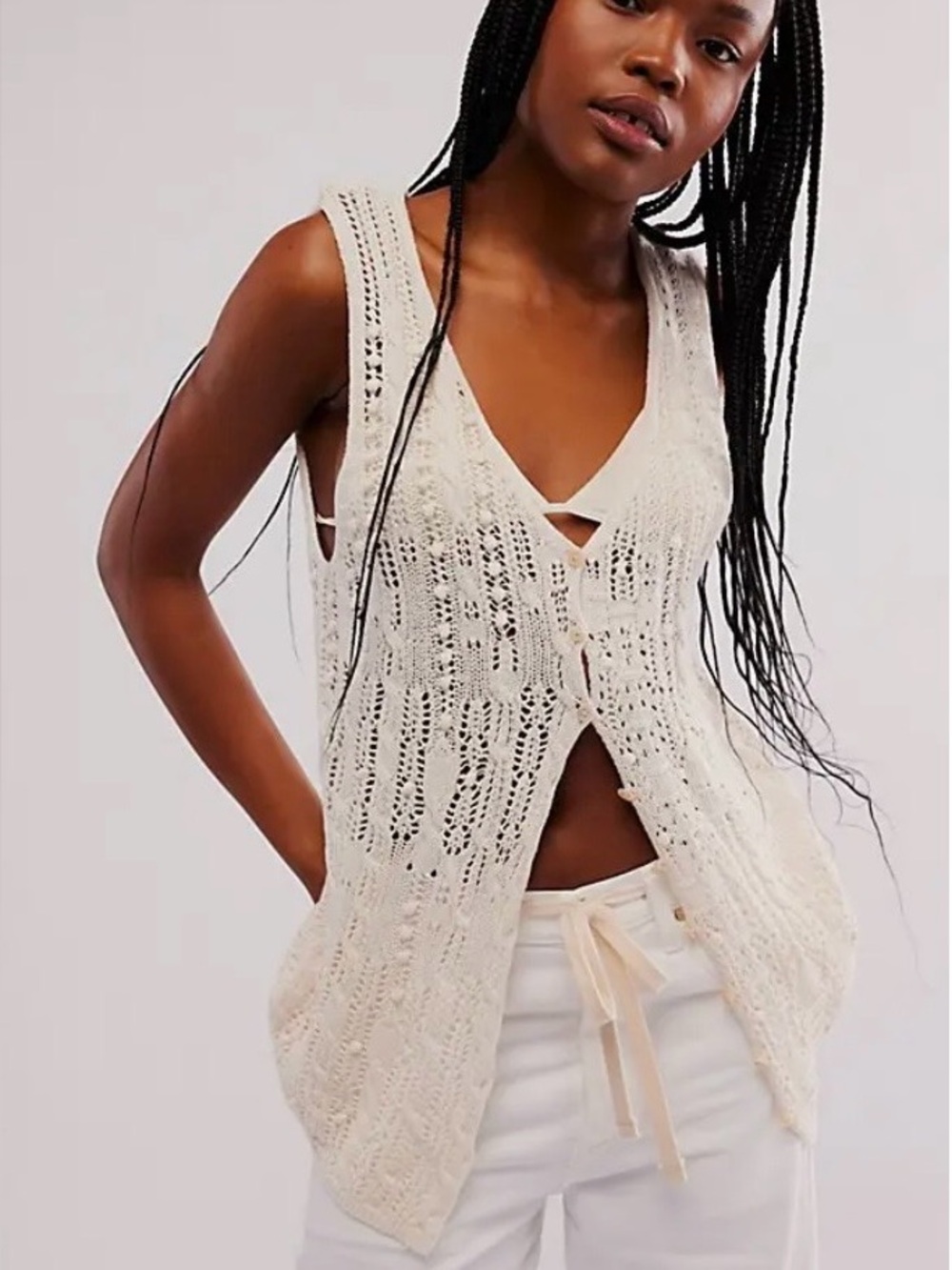 NWOT Free People Lily Tunic Vest in Ivory size Medium